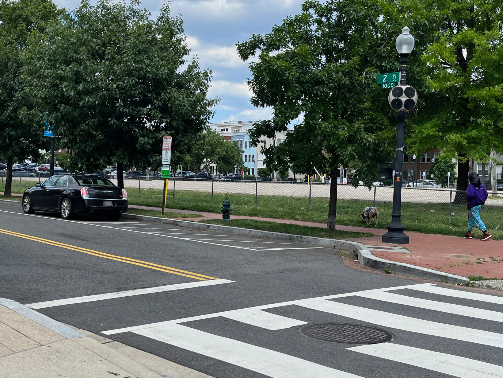 Street view of Navy Yard with parked cars