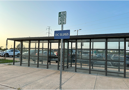 Covered waiting area at the University Boulevard slug line