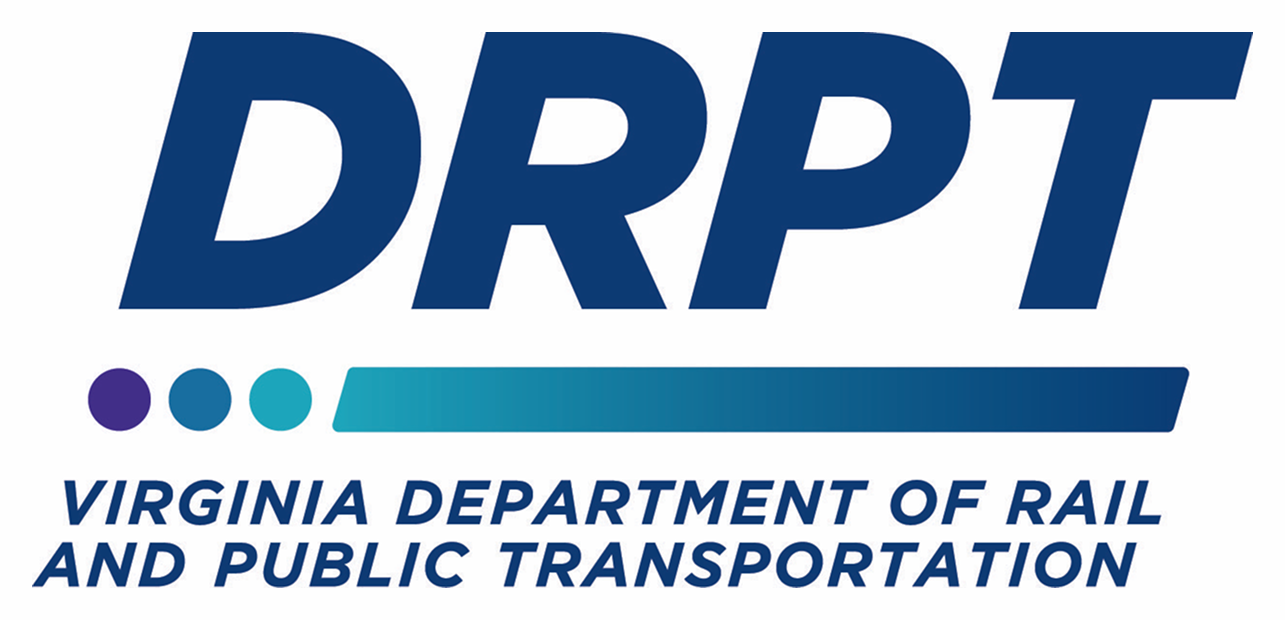 DRPT partner logo featuring the text Virginia Department of Rail and Public Transportation with a blue and white design on a light background, conveying a clear and official transportation agency identity